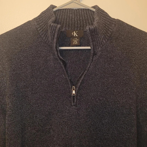 Men's Large Calvin Klein 100% cotton pullover sweater dark blue neck zipper - Picture 4 of 9